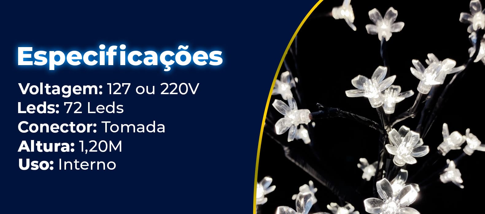 Especificações Arvore de Led Cerejeira 1,20m